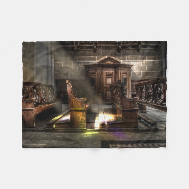 Couverture Polaire Ancien banc de l'église en bois avec Kneeler (Devant (Horizontal))