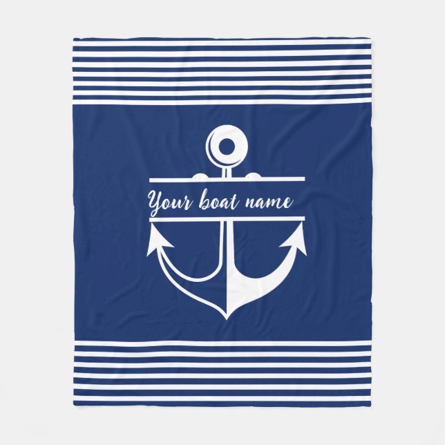 Couverture Polaire Ancrage de nom de bateau personnalisé rayé Marine  (Devant)
