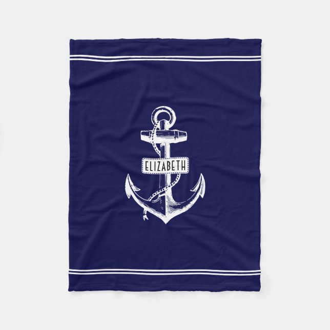 Couverture Polaire Ancrage et lignes marines bleu et blanc (Devant)