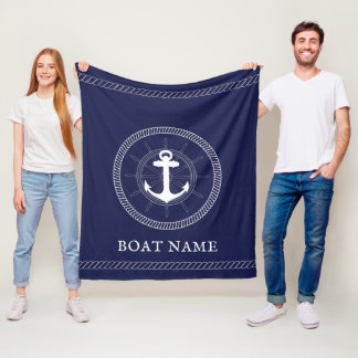 Couverture Polaire Ancre blanche bleue marine Personnalisée
