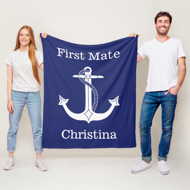 Couverture Polaire Ancre blanche Nautical First Mate personnalisée (En situation)