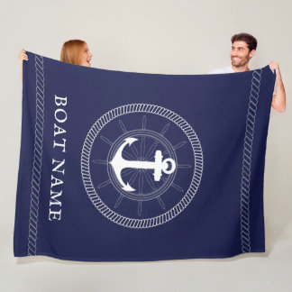 Couverture Polaire Ancre bleu marine personnalisée Blanche polaire
