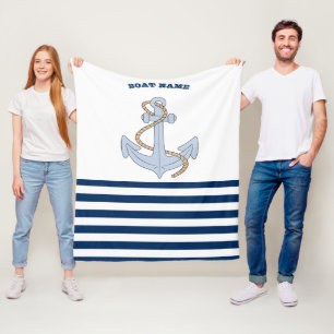 Couverture Polaire Ancre  Bleu marine Rayures blanches