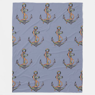 Couverture Polaire ANCRE Nautique Aquarelle grungy design 1