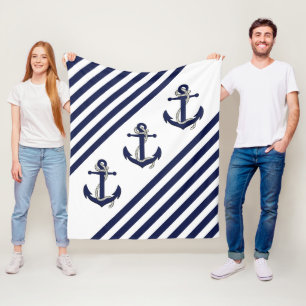 Couverture Polaire Ancre nautique/Bandes bleu/blanc marine