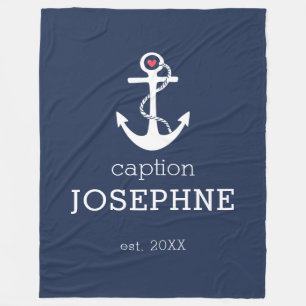 Couverture Polaire Ancre Naútíque Bleu Marine Légende Personnalisée