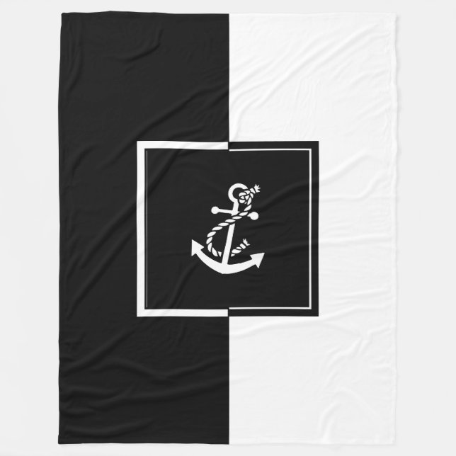 Couverture Polaire Ancre nautique noir et blanc (Devant)