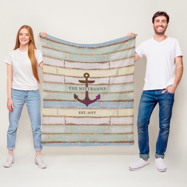 Couverture Polaire Ancre nautique Nom du bateau en bois rustique (En situation)