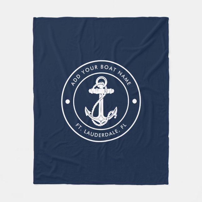 Couverture Polaire Ancre nautique personnalisée Nom du bateau Marine  (Devant)