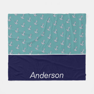 Couverture Polaire Ancre nautique personnalisée Salle de bain Turquoi
