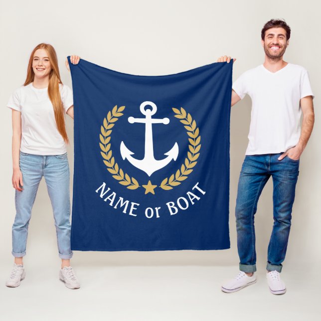 Couverture Polaire Ancre nautique Votre nom de bateau Gold Laurel Nav (En situation)