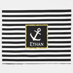 Couverture Polaire Ancre noire et blanche nautique nommée faite sur