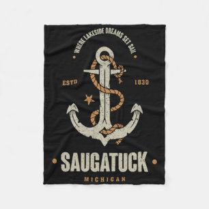 Couverture Polaire Ancre vintage Retro Saugatuck Michigan Boating Sa
