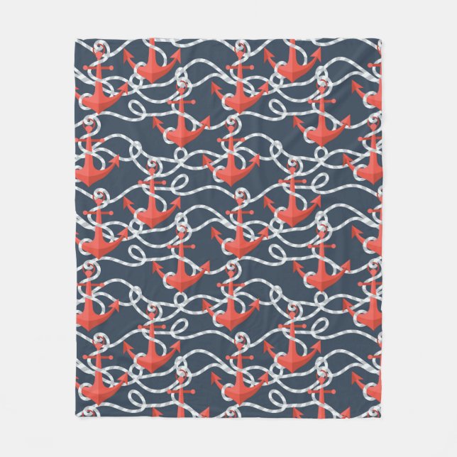 Couverture Polaire Ancres et motif nautiques de corde (Devant)