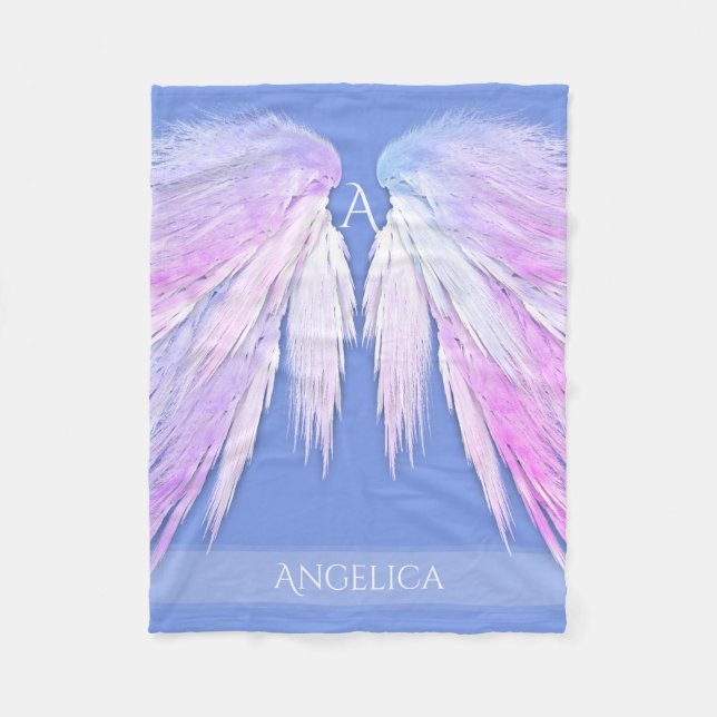 Couverture Polaire ANGEL AILES Monogramme Dreamy rose doux bleu (Devant)
