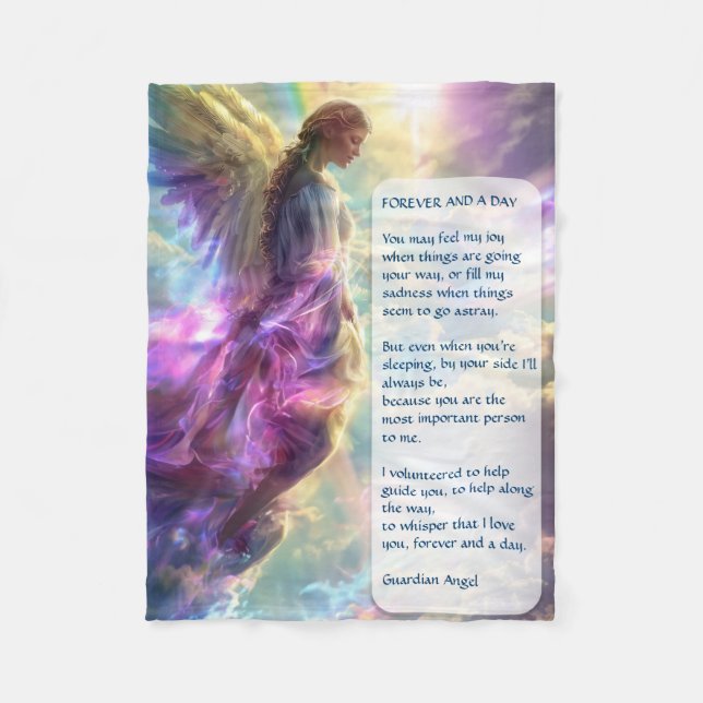 Couverture Polaire Angel arc-en-ciel et poème (Devant)