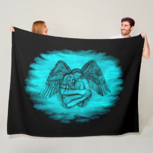 Couverture Polaire Angel Eros en amour, design noir et vert