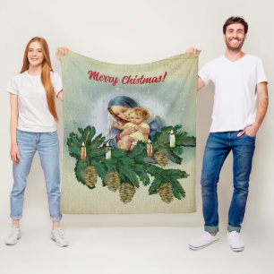 Couverture Polaire Angel Noël Mery et Jésus dans la lumière des bougi