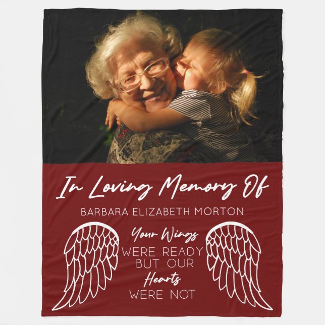 Couverture Polaire Angel Wings Bourgogne Photo personnalisée Cadeau (Devant)