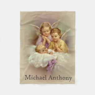 Couverture Polaire Anges d'ange gardien priant au-dessus du bébé