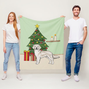 Couverture Polaire Anglais Crème Golden Retriever avec sapin de Noël