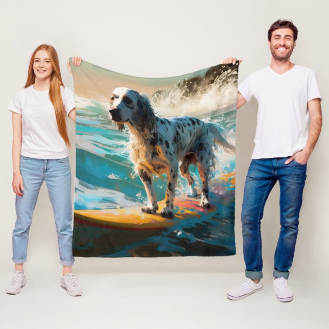 Couverture Polaire Anglais Setter Beach Surfing Painting (En situation)