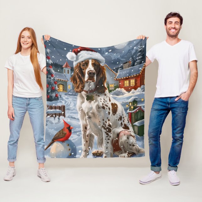 Couverture Polaire Anglais Setter Winter Wonderland Christmas Joy (En situation)