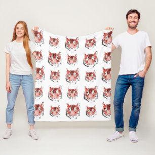 Couverture Polaire Animal du zodiaque aquarelle Tigre rouge