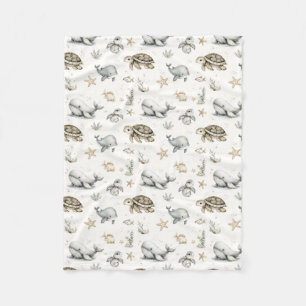 Couverture Polaire Animaux Bébés Océan Aquarelle Mignons