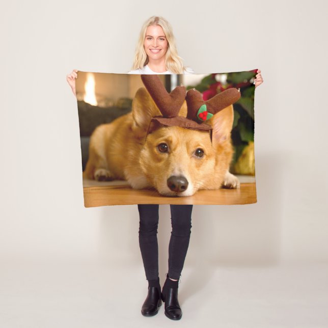 Couverture Polaire Animaux de bébés cutest | Corgi Christmas Reindeer (En situation)