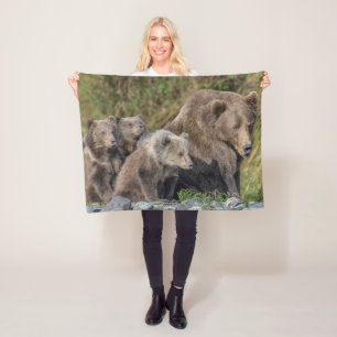 Couverture Polaire Animaux de bébés cutest Kodiak Mama Bear & Cubs