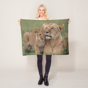 Couverture Polaire Animaux de bébés cutest Lion Cub & Mother