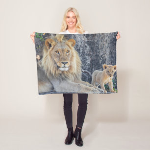 Couverture Polaire Animaux de bébés cutest Lion Dad & Cub