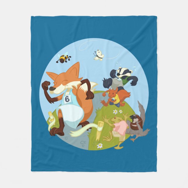 Couverture Polaire Animaux de bois amusant Courir Fox & Badger Cartoo (Devant)