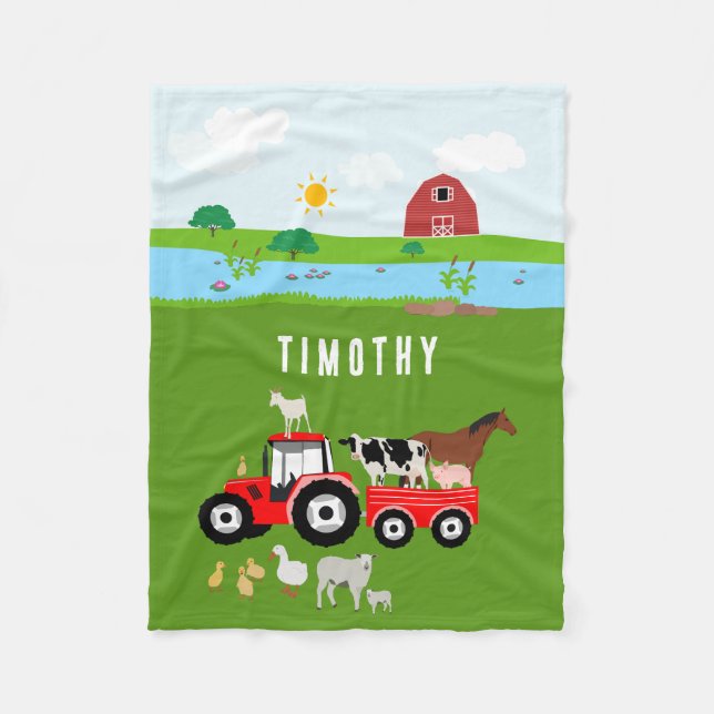 Couverture Polaire Animaux de ferme et tracteur rouge Barnyard Nom pe (Devant)