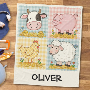 Couverture Polaire Animaux de ferme mignons à carreaux de grange