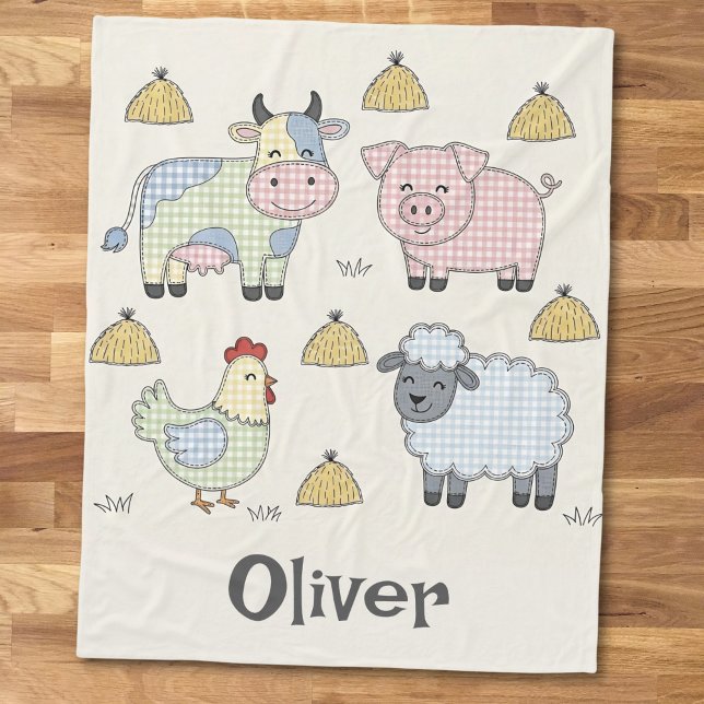 Couverture Polaire Animaux de ferme mignons en patchwork (Créateur téléchargé)