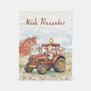 Couverture Polaire Animaux de la ferme bébés à l'aquarelle conduisant