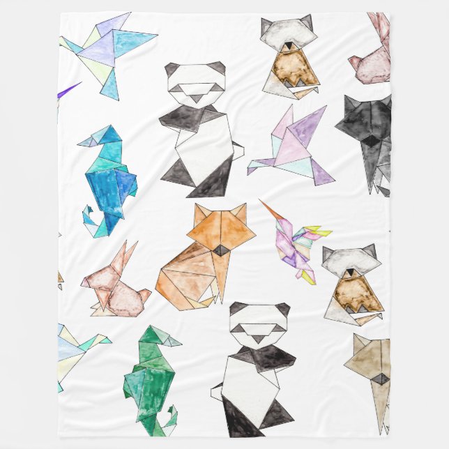 Couverture Polaire Animaux de papier géométriques tirés par la main (Devant)