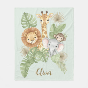 Couverture Polaire Animaux de safari bébé à l'aquarelle mignons