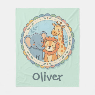 Couverture Polaire Animaux de Safari Éléphant Lion Girafe Pastel