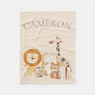 Couverture Polaire Animaux de zoo bébé mignons Nom personnalisé Beige