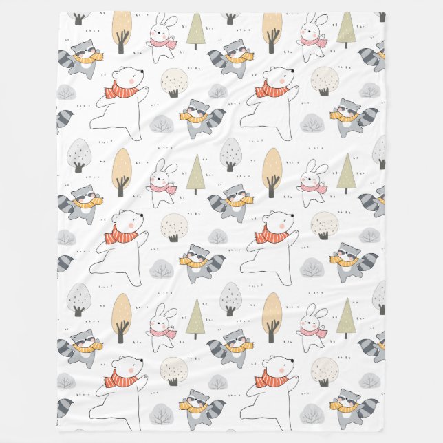 Couverture Polaire Animaux forestiers adorables Blanche-polaire (Devant)