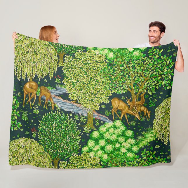 Couverture Polaire ANIMAUX FORESTIERS, CERFS PAR UN BROOK Blue Green  (En situation)