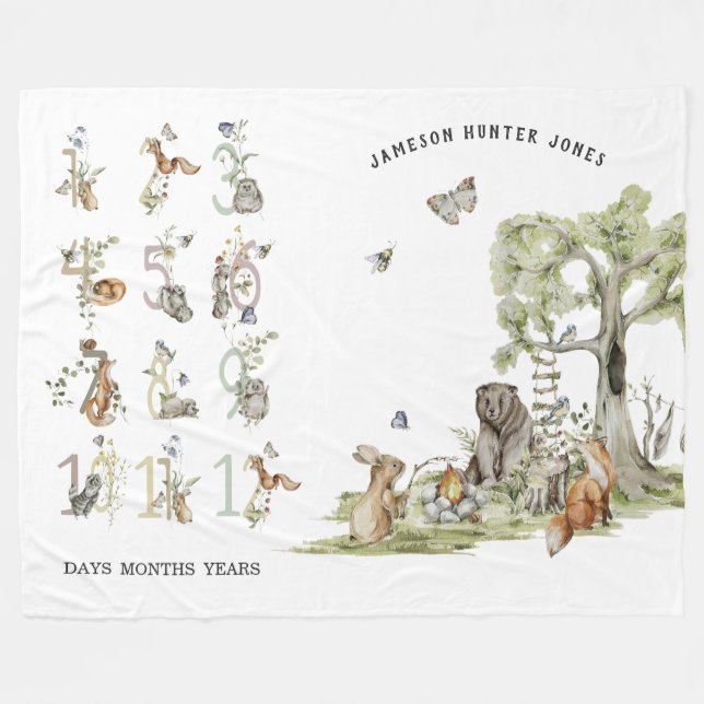 Couverture Polaire Animaux forestiers des bois | Jalon bébé (Devant (Horizontal))