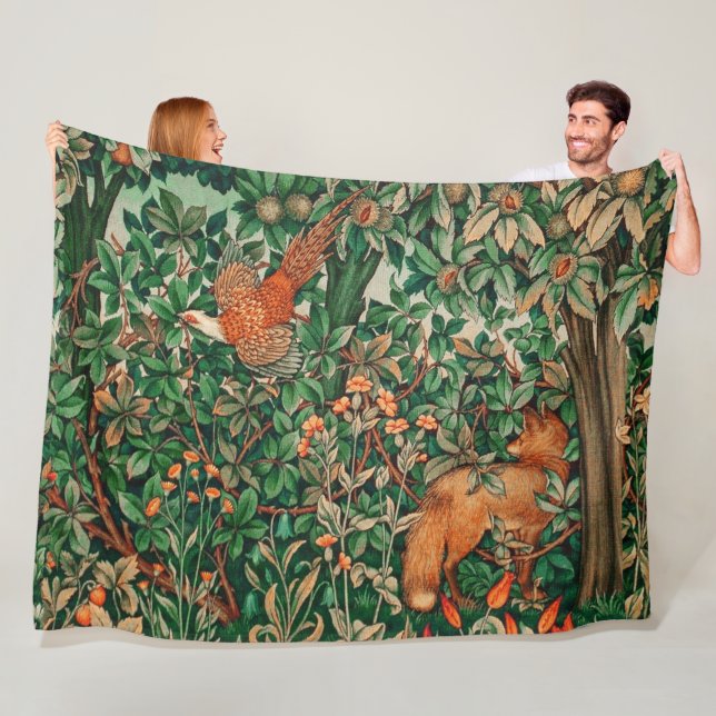 Couverture Polaire ANIMAUX FORESTIERS faisan, Renard rouge, Floral ve (En situation)