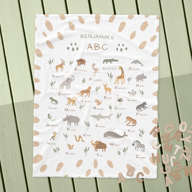 Couverture Polaire Animaux sauvages pour enfants amusants Blanche en  (Learn ABC Jungle Safari Animals Kids Fleece Blanket ©Susanne Sachers - Sunny Mind Design 🌞)