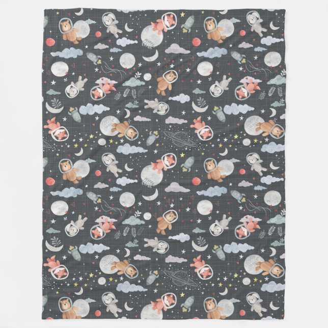 Couverture Polaire Animaux spatiaux - texture bleu acier foncé (Devant)