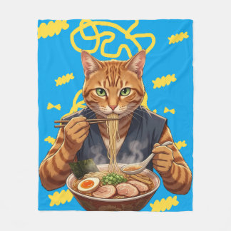 Couverture Polaire Anime Chat Ramen Esthétique - Art Pop Japonais