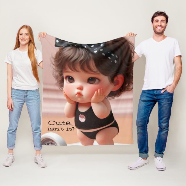 Couverture Polaire Anime Chubby Girl Photo, Cute Black Head Ribbon (En situation)